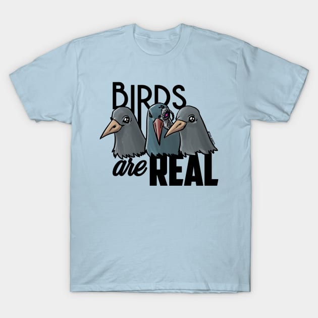 Birds Are Real - Black T-Shirt by theJarett